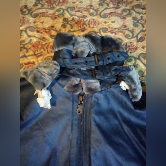 HIND Leather Faux Fur Insulated Removable Hooded Jacket Coat Men's L Blue/Gray - Picture 3 of 16
